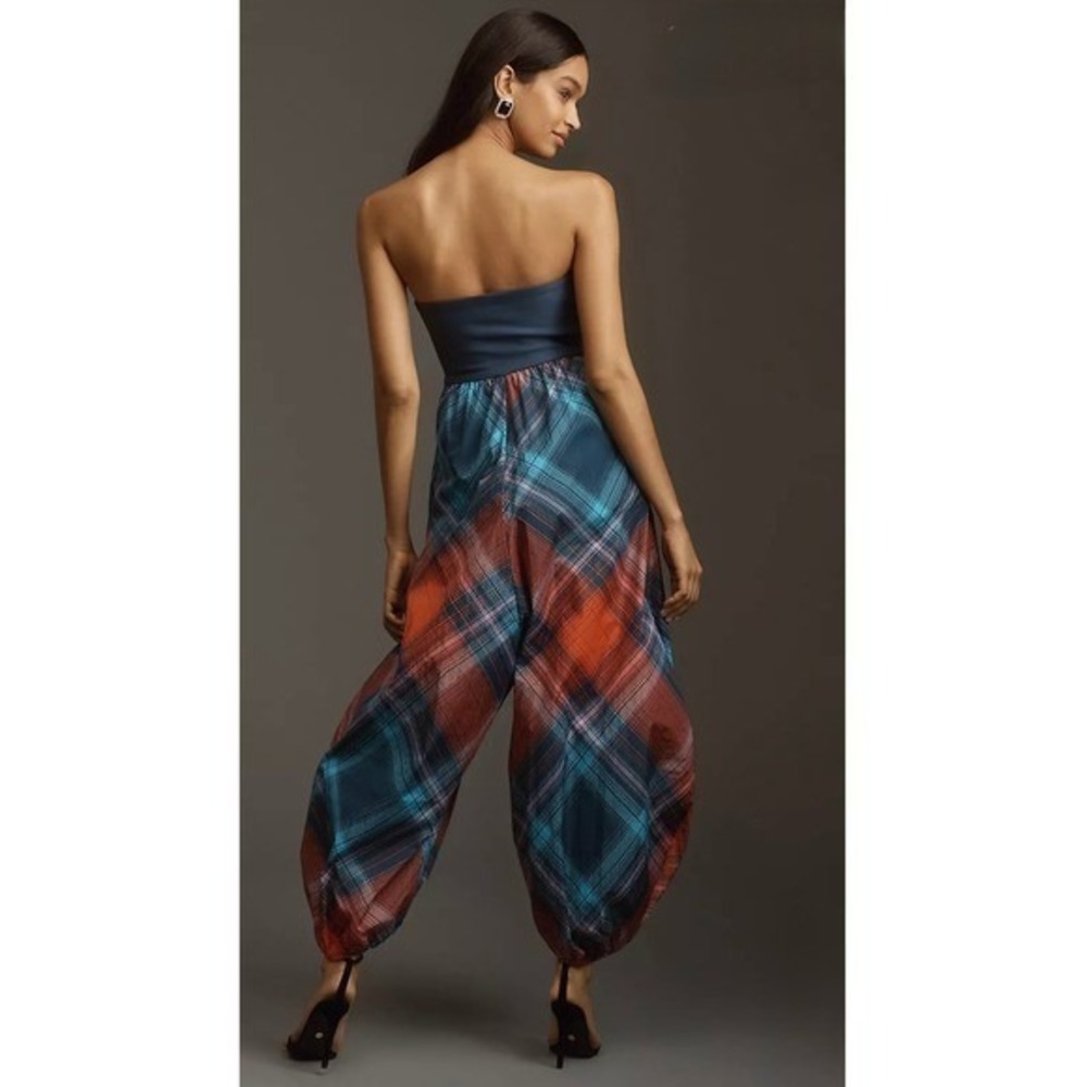 NWT Anthropolige Maeve Gathered Balloon Jumpsuit Small Plaid Parachute Barrel - Picture 3 of 8